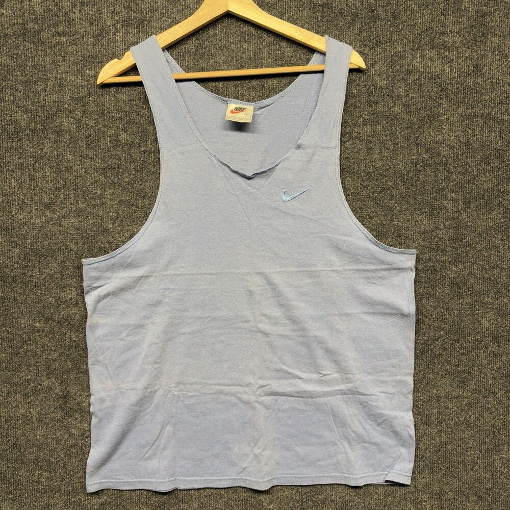 Vintage Nike Tank Top White Tag 90s Size Large USA Made Blue Nike Swoosh Gym
